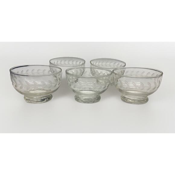 Anchor Hocking Etched Bowls Laurel VTG Footed Dessert Custard Ice Cream Pudding - Picture 1 of 5